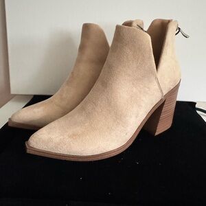 Tan Ankle Boots with V-Cut Design and Block Heel (new without tag)